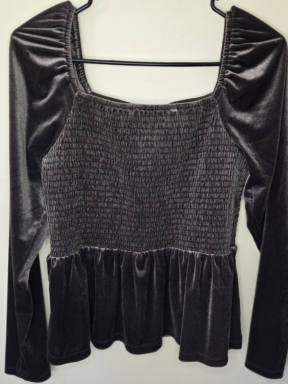GAP Velvet‎ Smocked Peplum Medium Whimsigoth Renfaire Witch Brown Steampunk GUC